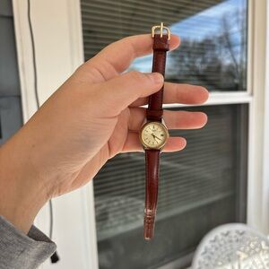 Pulsar by Seiko gold tone leather band watch